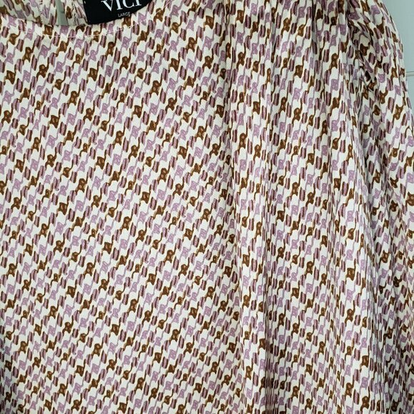 Vici Collection Purple Brown Houndstooth Print Blouse Large - Picture 7 of 9